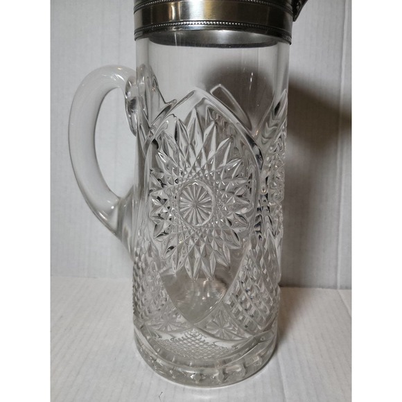 Art Deco Pressed Glass Pitcher with Silver Plated Top - Picture 3 of 7